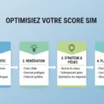 Processus en 4 étapes pour améliorer son score IAE Message (SIM) Diagnostic, Corrections, Pièges, Plan.